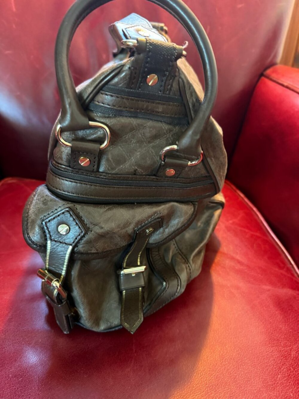 L.A.M.B. by Gwen Stefani Brown Genuine Leather Slouch Hobo Shoulder Handbag | Y2 - Picture 4 of 13